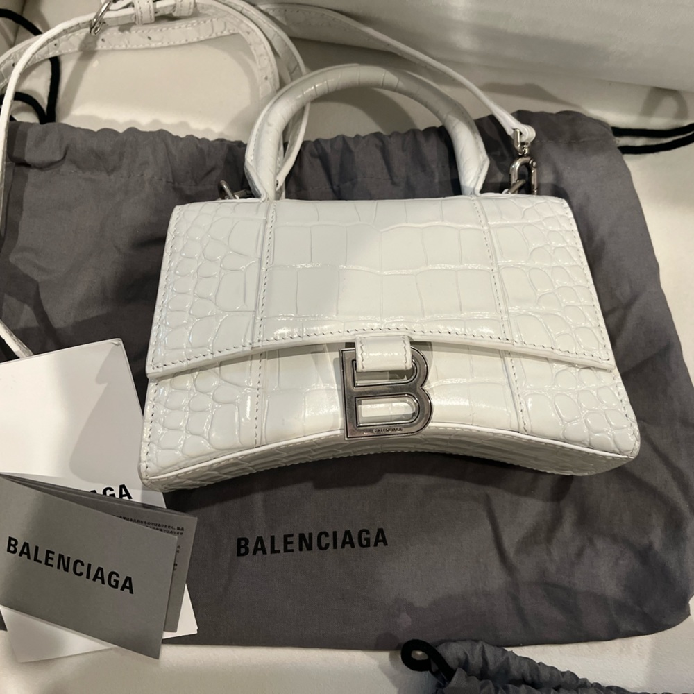 Balencia hourglass white small croc-effect handbag. - Picture 1 of 4